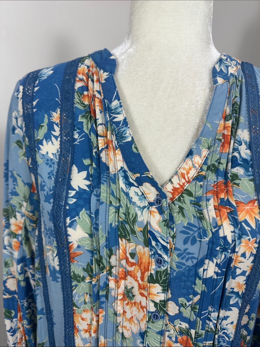 Anthropologie TINY Gaina Blue Floral Tunic Shift Lace Drop Waist Dress Medium P - Picture 3 of 8